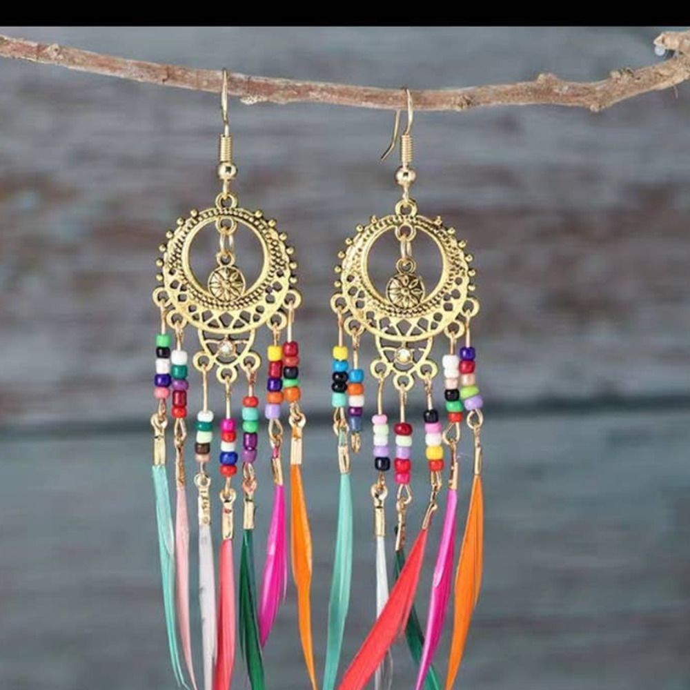 Boho Long Beads Tassel Dangle Drop Earrings Colorful Multicolored‎
